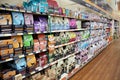 Cat products in a pet supermarket. Royalty Free Stock Photo